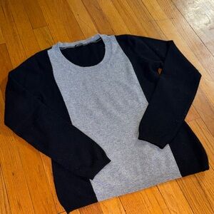 Pure Amici 100% Cashmere Elegant Gray and Black Women's Long Sleeve Top